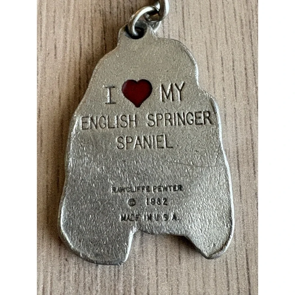 Vintage 1982 Rawcliffe Pewter I Love My Cocker‎ Spaniel Keychain Made In USA